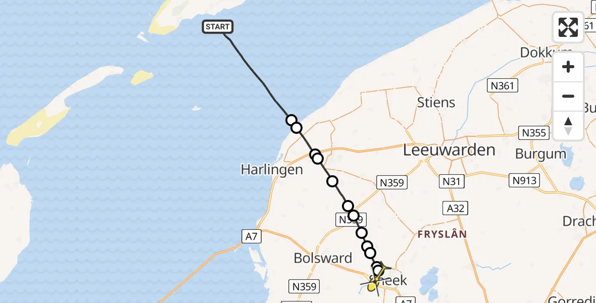 Routekaart van de vlucht: Ambulanceheli naar Sneek, Riepel