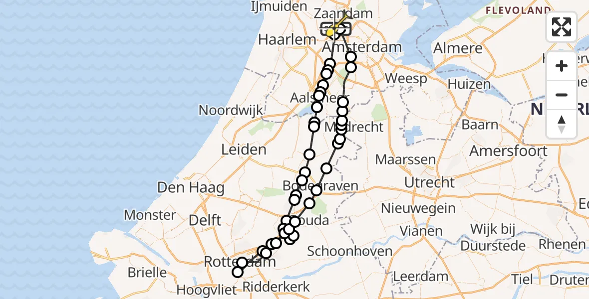 Routekaart van de vlucht: Lifeliner 1 naar Amsterdam Heliport, Nieuw-Zeelandweg