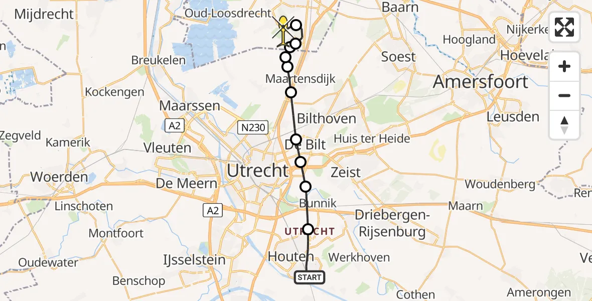 Routekaart van de vlucht: Lifeliner 3 naar Vliegveld Hilversum, Stedenland