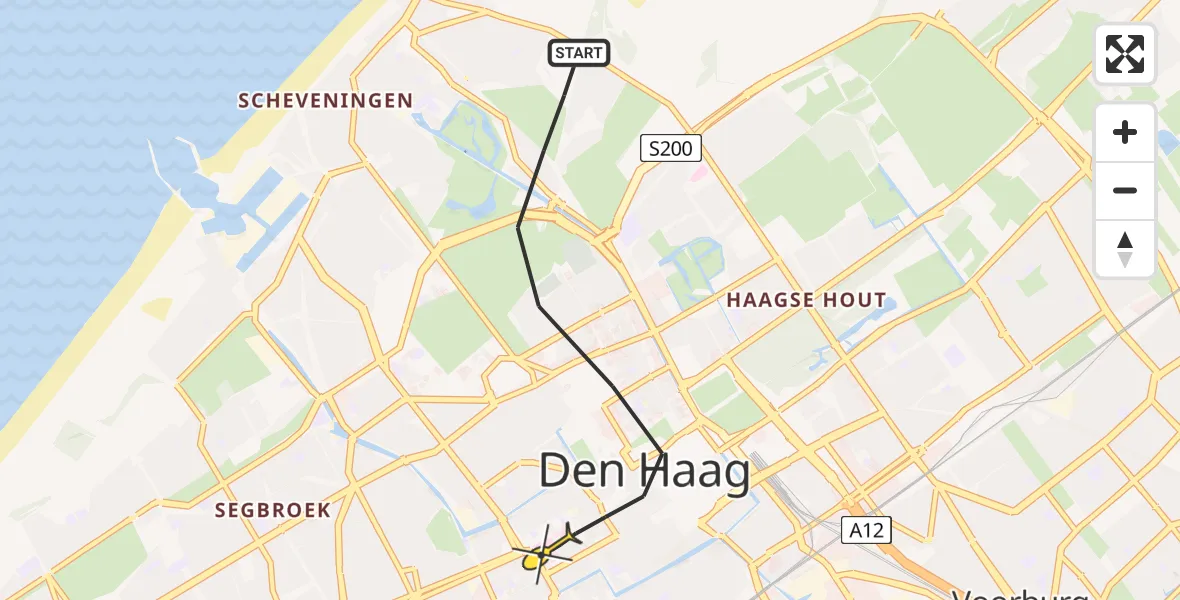 Routekaart van de vlucht: Lifeliner 2 naar Den Haag, Het Hooge Paadje