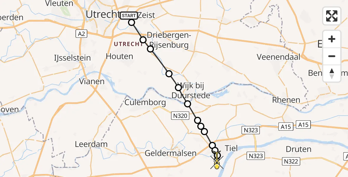 Routekaart van de vlucht: Lifeliner 3 naar Tiel, Limalaan