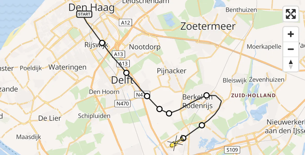 Routekaart van de vlucht: Lifeliner 2 naar Rotterdam The Hague Airport, Stortenbekerstraat