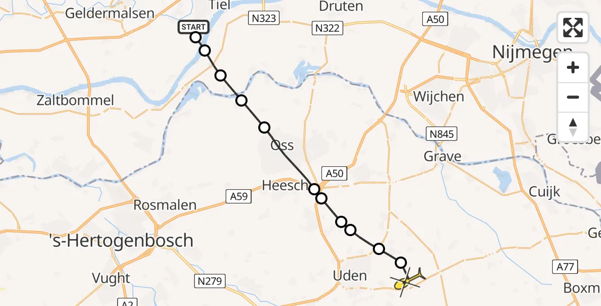 Routekaart van de vlucht: Lifeliner 3 naar Vliegbasis Volkel, Bredestraat