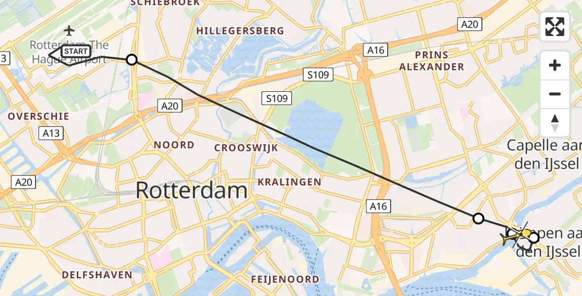 Routekaart van de vlucht: Lifeliner 2 naar Krimpen aan den IJssel, Fornebubaan