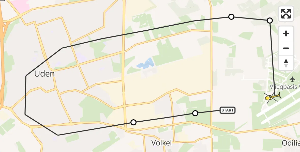 Routekaart van de vlucht: Lifeliner 3 naar Vliegbasis Volkel, Nieuwstraat