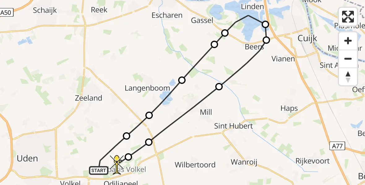 Routekaart van de vlucht: Lifeliner 3 naar Vliegbasis Volkel, Zeelandsedijk