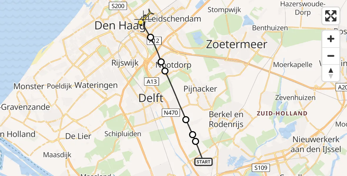 Routekaart van de vlucht: Lifeliner 2 naar Den Haag, Brandenburgbaan