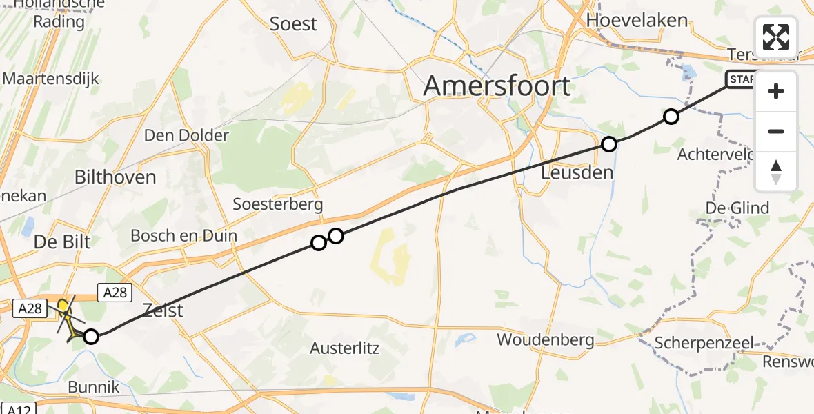 Routekaart van de vlucht: Lifeliner 1 naar Universitair Medisch Centrum Utrecht, Hessenweg