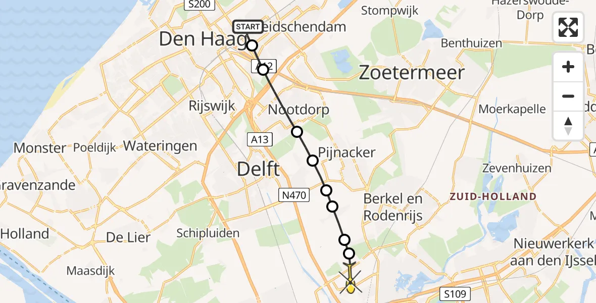 Routekaart van de vlucht: Lifeliner 2 naar Rotterdam The Hague Airport, Monseigneur van Steelaan