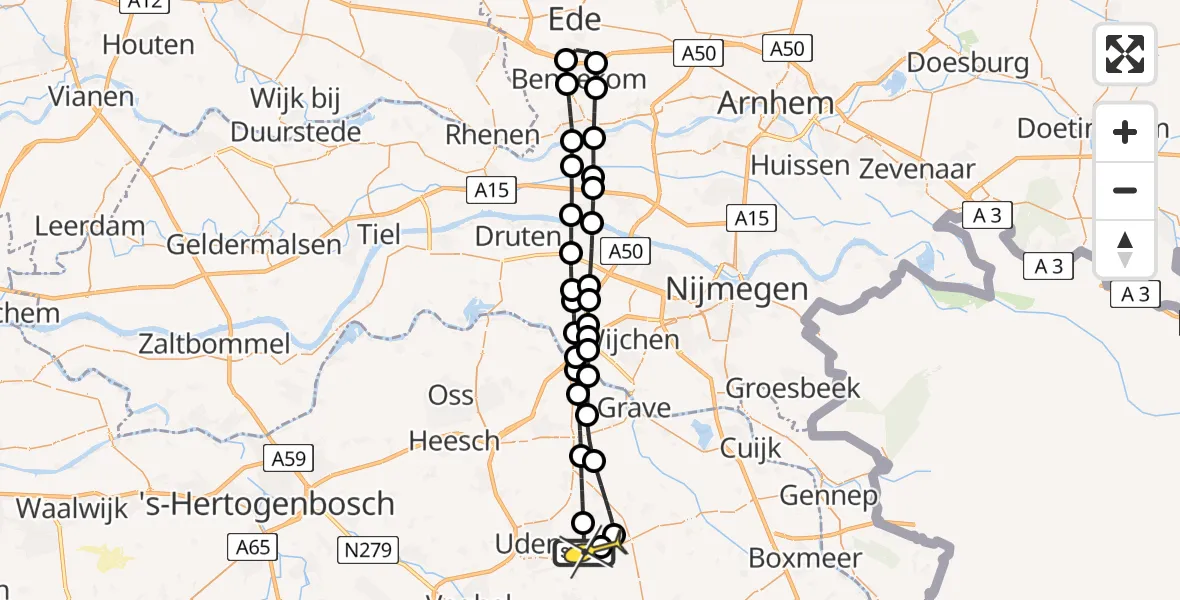 Routekaart van de vlucht: Lifeliner 3 naar Vliegbasis Volkel, De Bunders