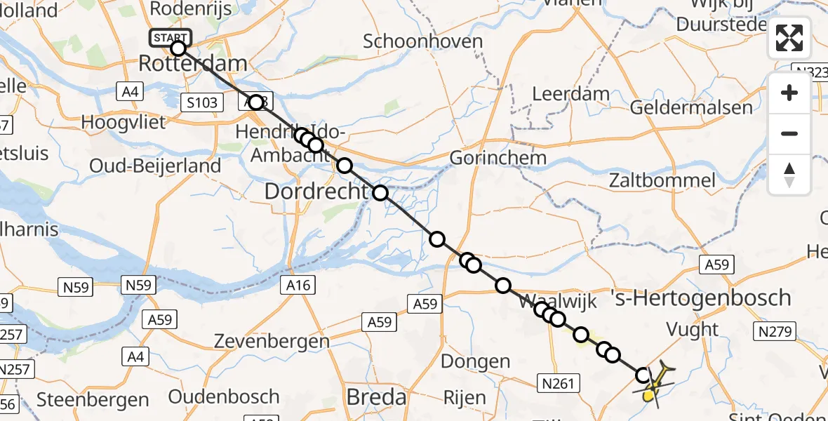 Routekaart van de vlucht: Lifeliner 2 naar Haaren, Terletpad