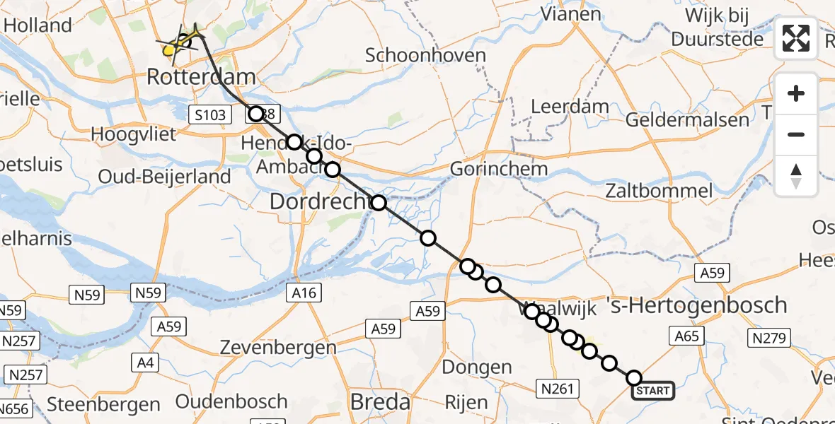 Routekaart van de vlucht: Lifeliner 2 naar Rotterdam The Hague Airport, Mgr Zwijsenstraat