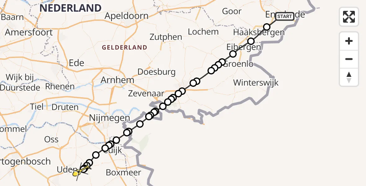 Routekaart van de vlucht: Lifeliner 3 naar Vliegbasis Volkel, Doctor Eekmanstraat