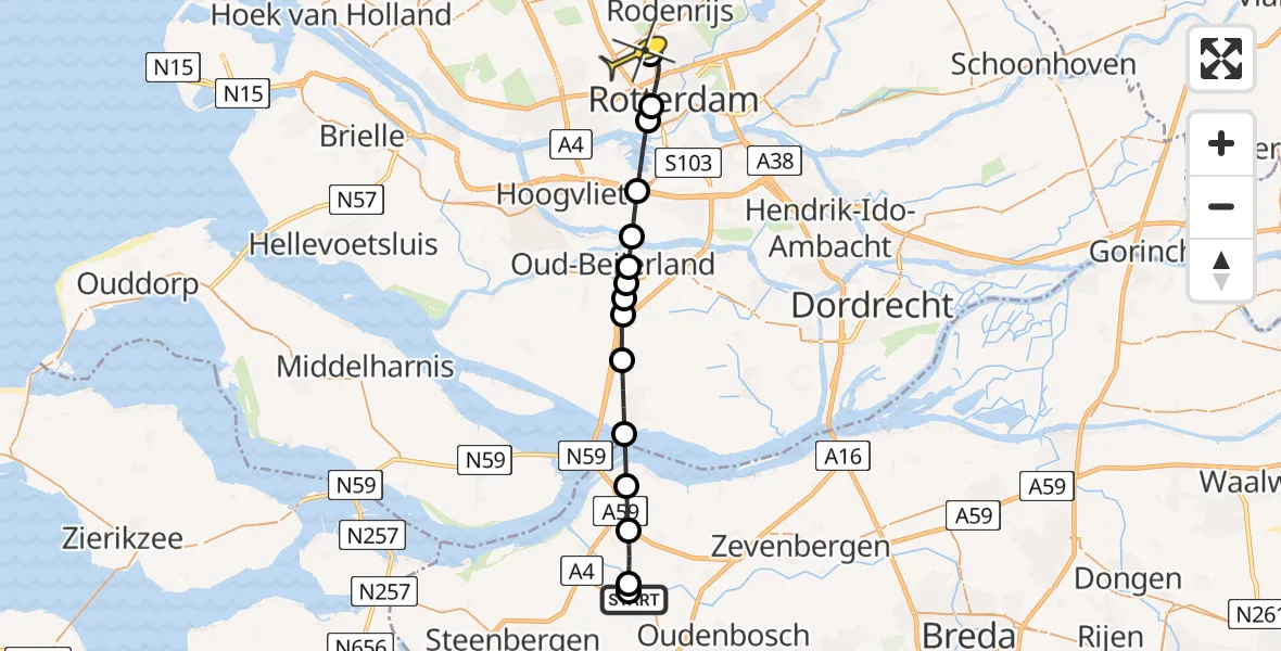 Routekaart van de vlucht: Lifeliner 2 naar Rotterdam The Hague Airport, Noordzeedijk