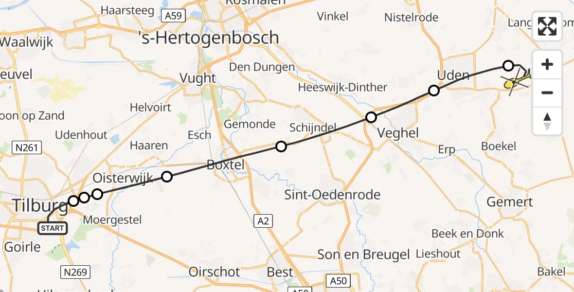 Routekaart van de vlucht: Lifeliner 3 naar Vliegbasis Volkel, Ringbaan-Zuid