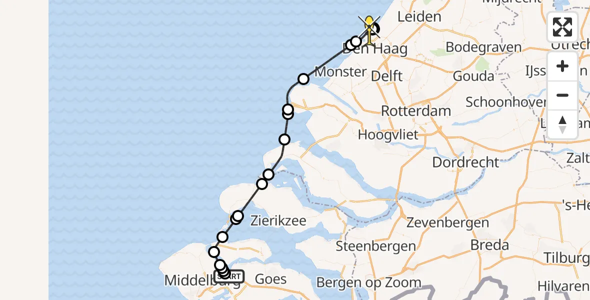 Routekaart van de vlucht: Kustwachthelikopter naar Den Haag, Zeekraal