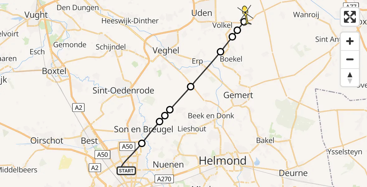 Routekaart van de vlucht: Lifeliner 3 naar Vliegbasis Volkel, Sanderusweg