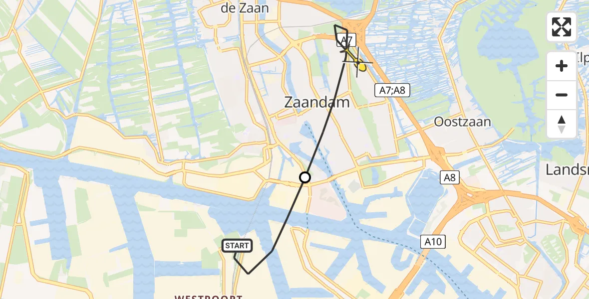 Routekaart van de vlucht: Lifeliner 1 naar Zaandam, Elbaweg