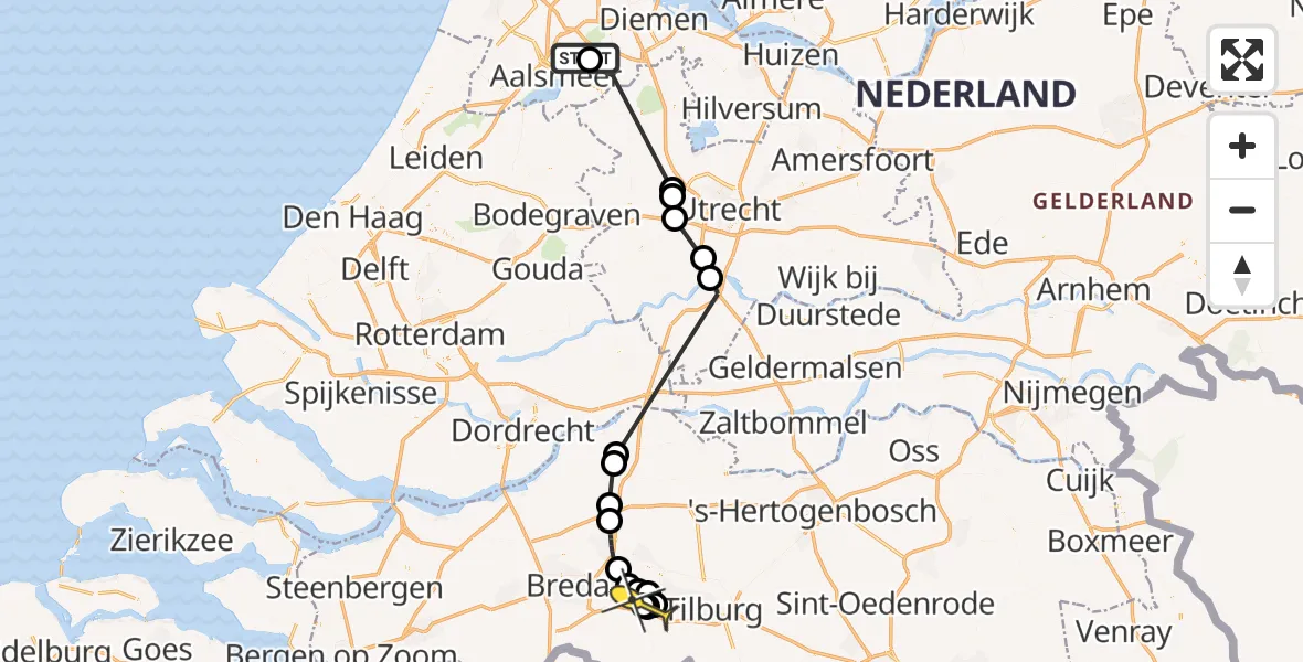 Routekaart van de vlucht: Politieheli naar Vliegbasis Gilze-Rijen, Langs de Werf