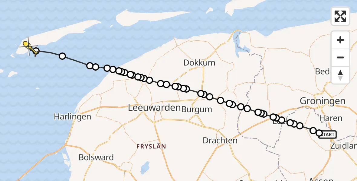 Routekaart van de vlucht: Lifeliner 4 naar West-Terschelling, Molenweg