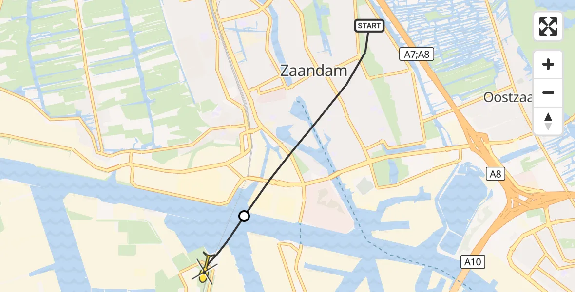 Routekaart van de vlucht: Lifeliner 1 naar Amsterdam Heliport, Gouw