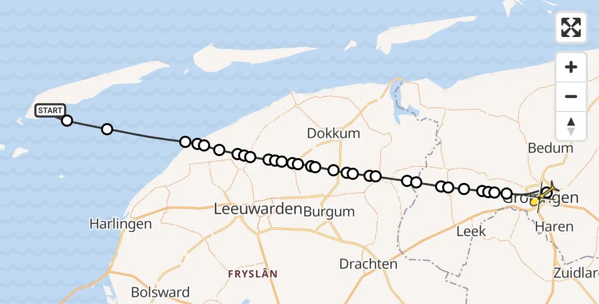 Routekaart van de vlucht: Lifeliner 4 naar Universitair Medisch Centrum Groningen, Willem Barentszkade