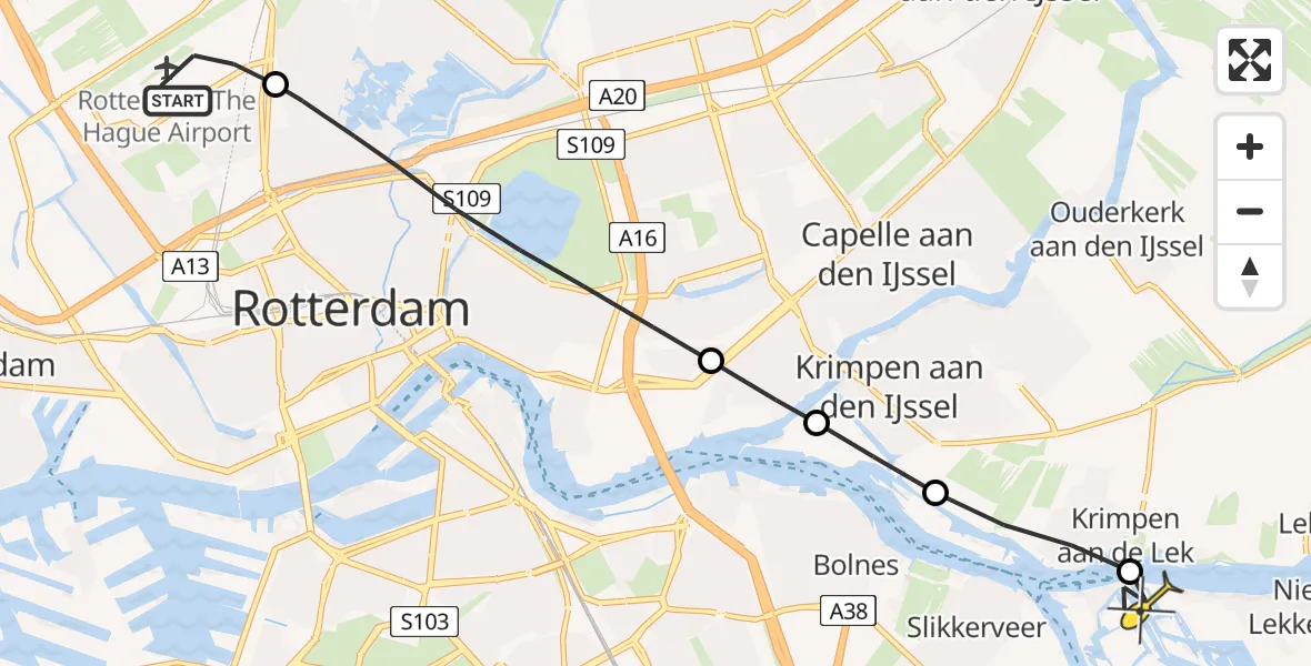 Routekaart van de vlucht: Lifeliner 2 naar Kinderdijk, Bovendijk