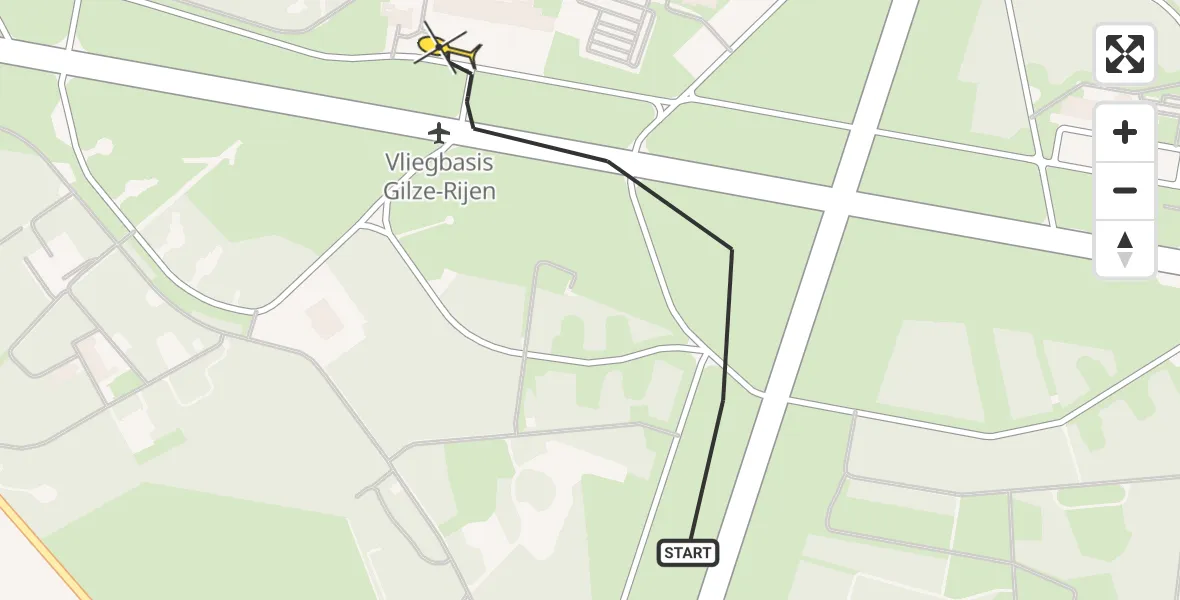 Routekaart van de vlucht: Politieheli naar Vliegbasis Gilze-Rijen, Rijksweg