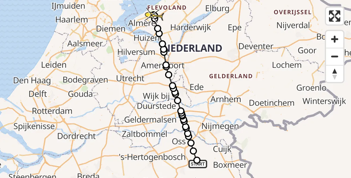 Routekaart van de vlucht: Lifeliner 3 naar Almere, Boekelsedijk