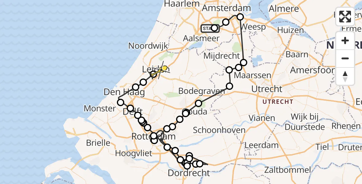 Routekaart van de vlucht: Politieheli naar Leiden, Bietengat