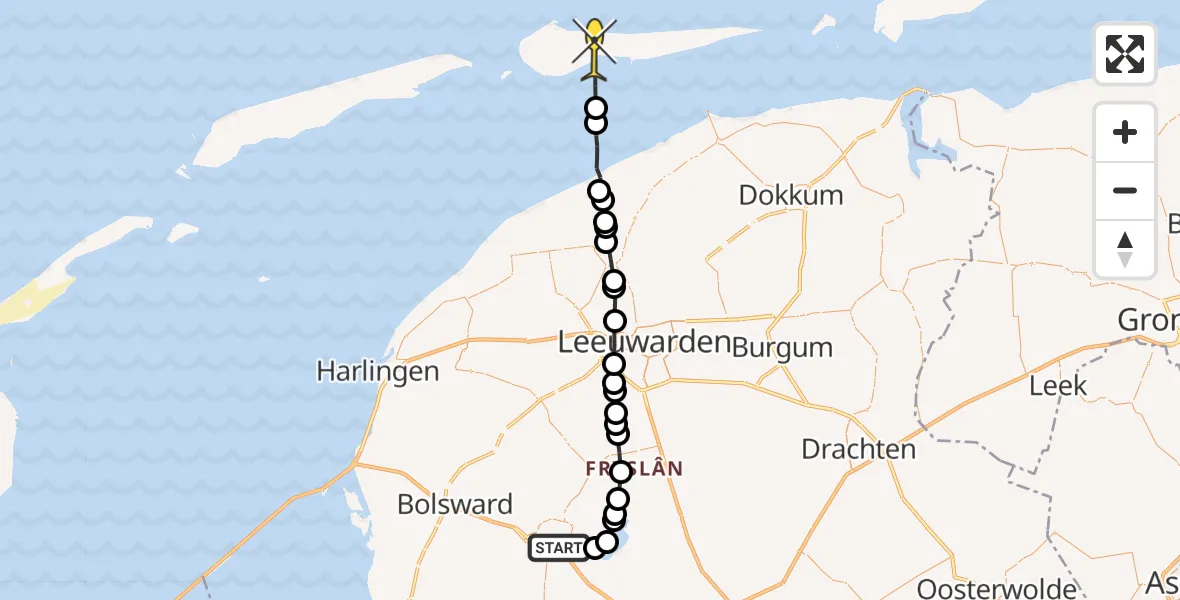 Routekaart van de vlucht: Ambulancehelikopter naar Ballum, Oude Oppenhuizerweg