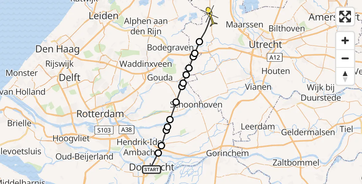 Routekaart van de vlucht: Lifeliner 2 naar Kamerik, Krommedijk