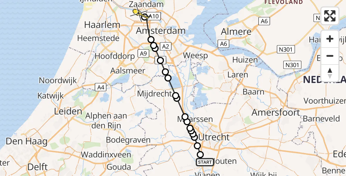 Routekaart van de vlucht: Lifeliner 1 naar Amsterdam Heliport, Melissegaarde