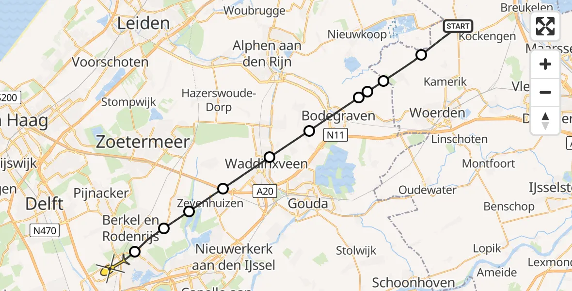 Routekaart van de vlucht: Lifeliner 2 naar Rotterdam The Hague Airport, Van Teylingenweg