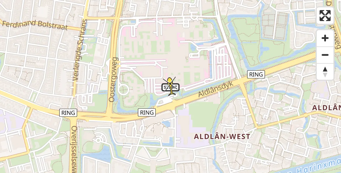 Vluchtroute Ambulancehelikopter van Leeuwarden naar Leeuwarden