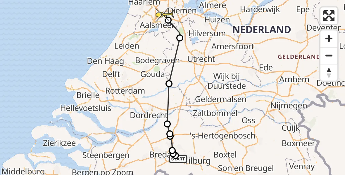 Routekaart van de vlucht: Politiehelikopter naar Badhoevedorp, Rijksweg