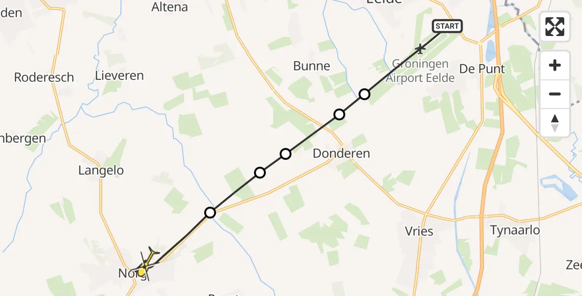 Routekaart van de vlucht: Lifeliner 4 naar Norg, Lugtenbergerweg