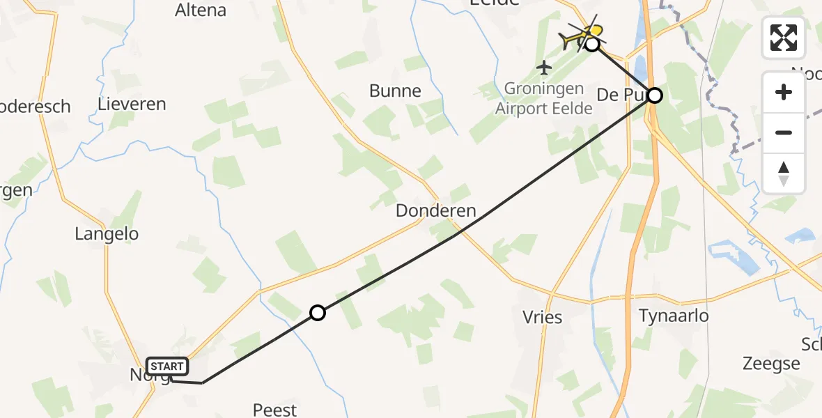 Routekaart van de vlucht: Lifeliner 4 naar Groningen Airport Eelde, Rietenweg