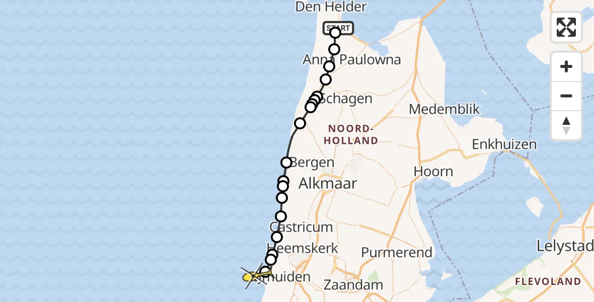 Routekaart van de vlucht: Kustwachthelikopter naar IJmuiden, Middenvliet