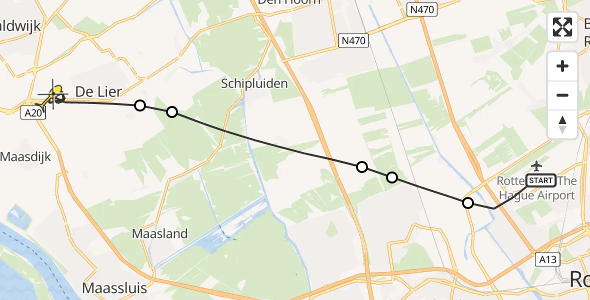 Routekaart van de vlucht: Lifeliner 2 naar De Lier, Delflandstraat