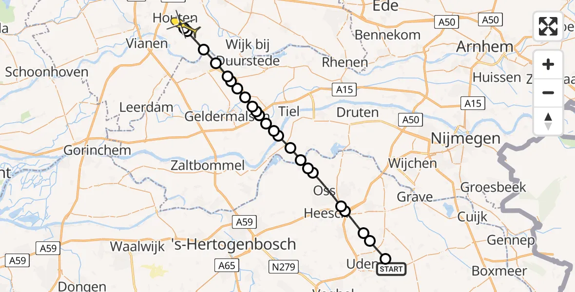 Routekaart van de vlucht: Lifeliner 3 naar Houten, Citroengras