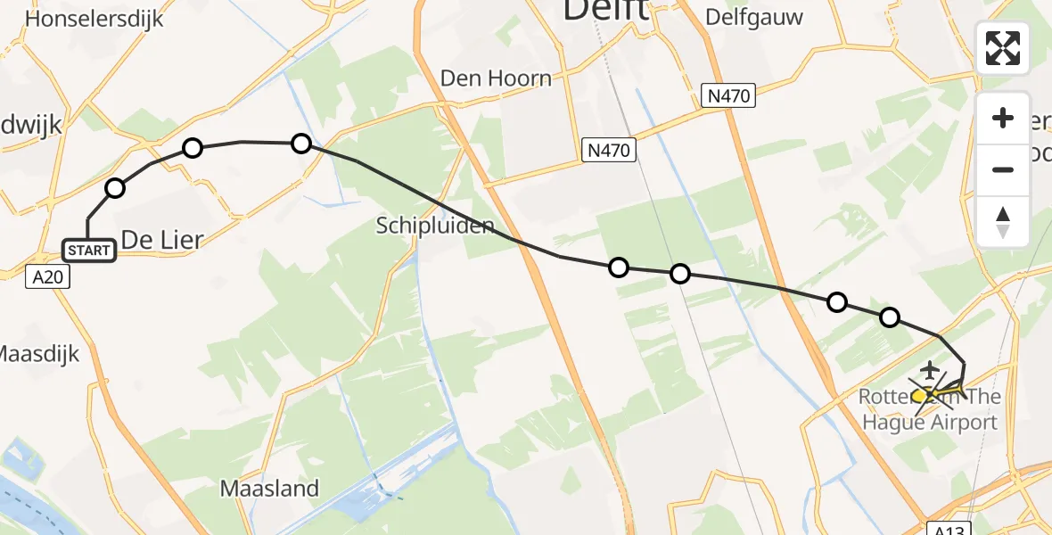 Routekaart van de vlucht: Lifeliner 2 naar Rotterdam The Hague Airport, Hoge Noordweg