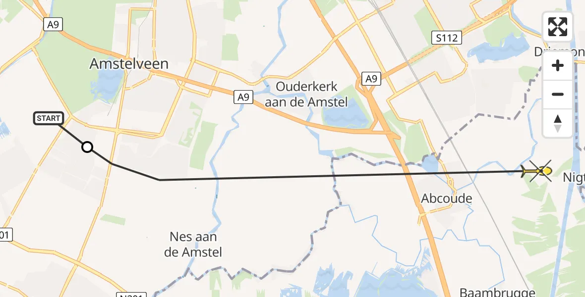 Routekaart van de vlucht: Politiehelikopter naar Abcoude, Joke Smitlaan