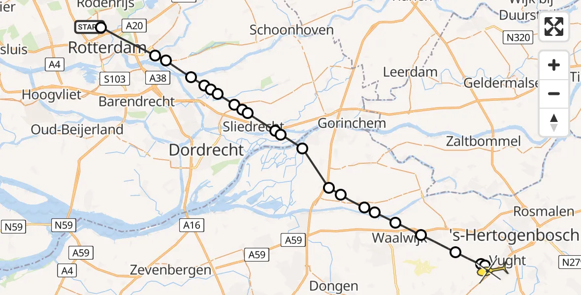 Routekaart van de vlucht: Lifeliner 2 naar Vught, Woensdrechtstraat