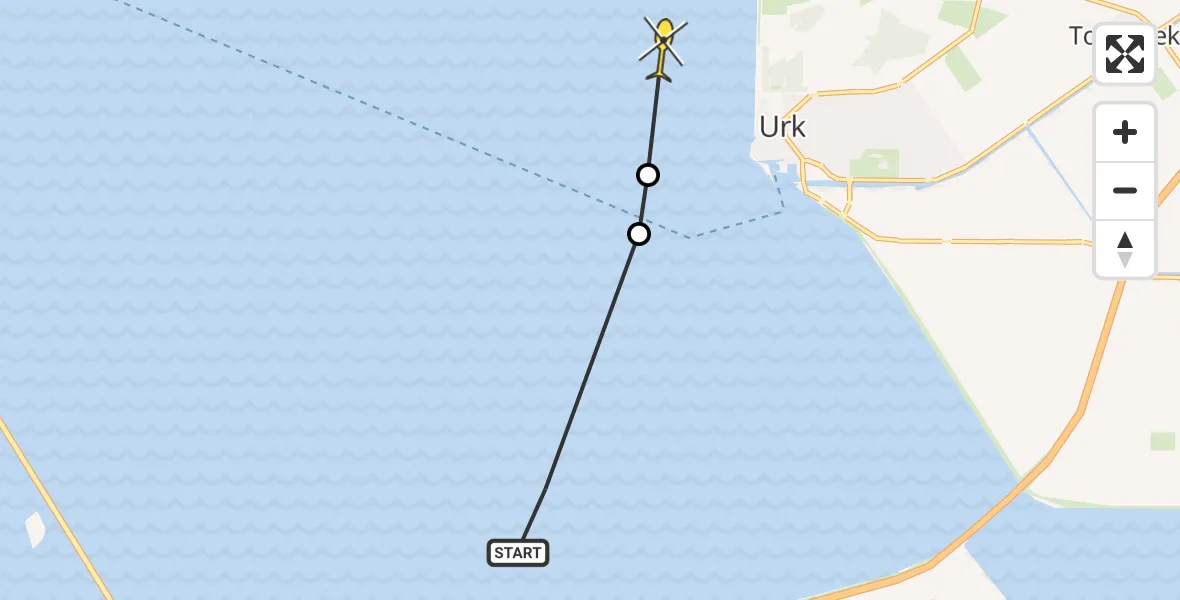 Routekaart van de vlucht: Politieheli naar Urk