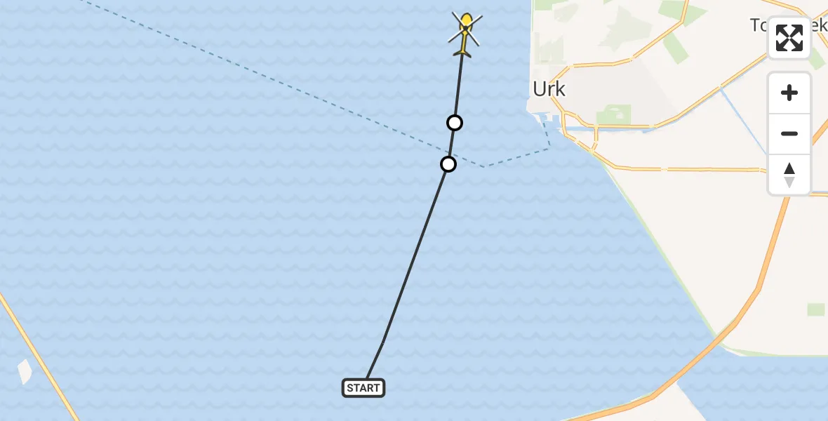 Routekaart van de vlucht: Politiehelikopter naar Urk