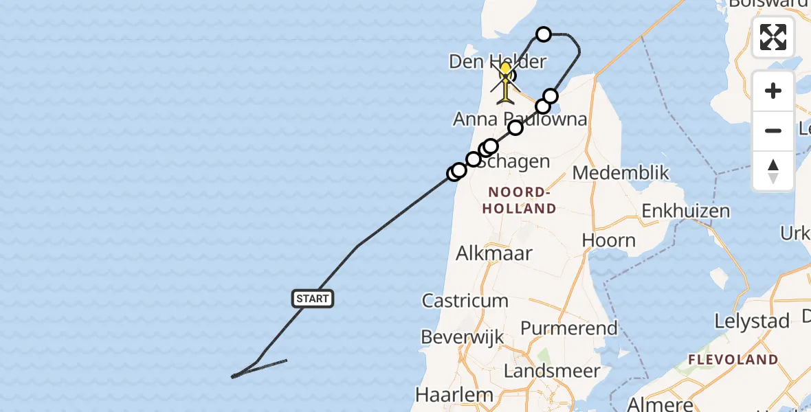 Routekaart van de vlucht: Kustwachthelikopter naar Vliegveld De Kooy, Luchthavenweg