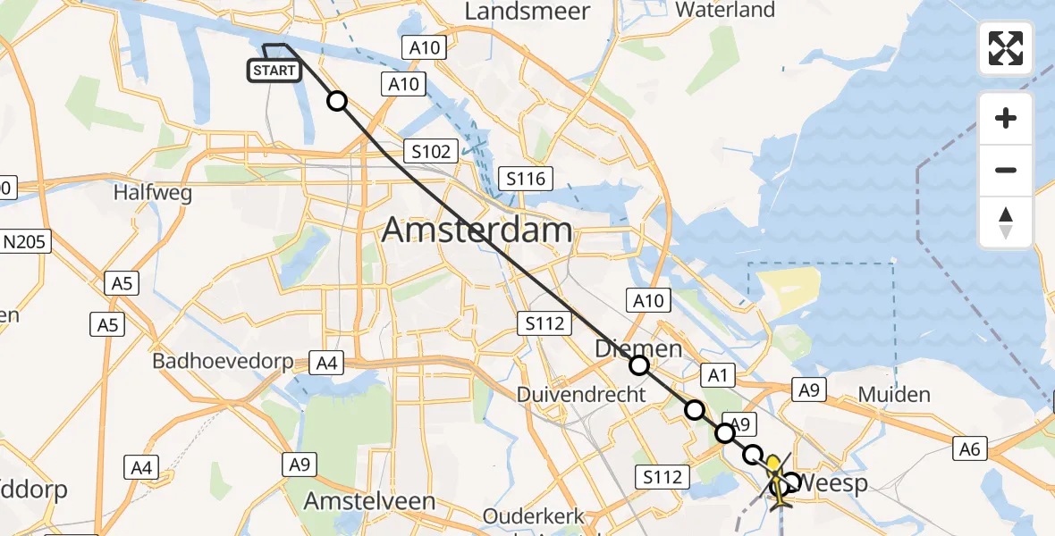 Routekaart van de vlucht: Lifeliner 1 naar Amsterdam, Grote Tocht