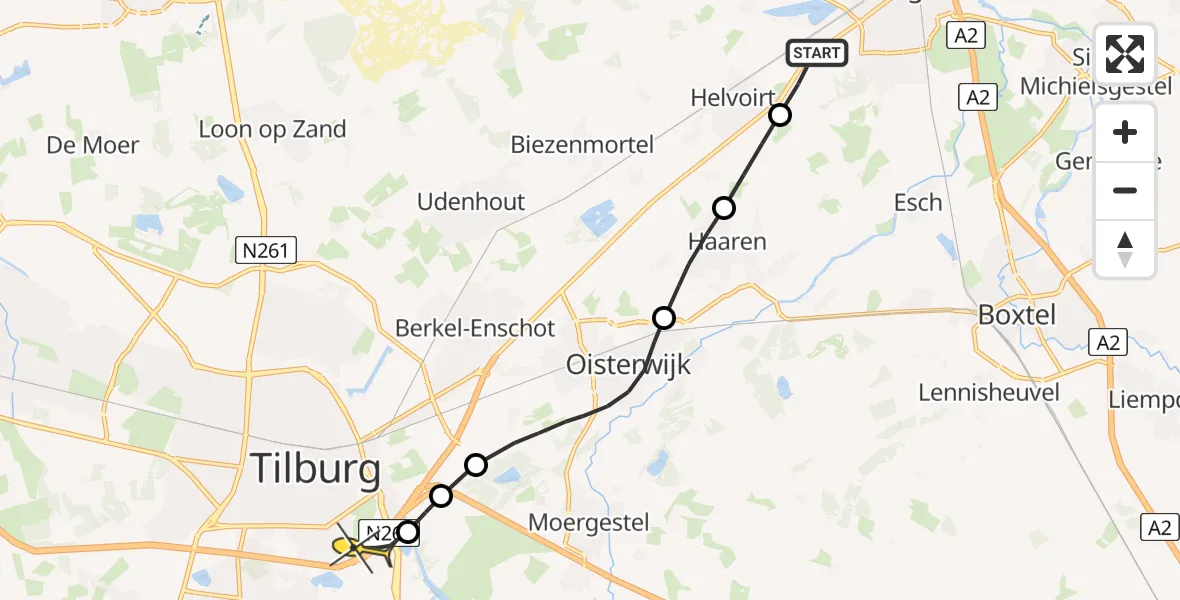 Routekaart van de vlucht: Lifeliner 2 naar Tilburg, Ruisbossche Waterloop