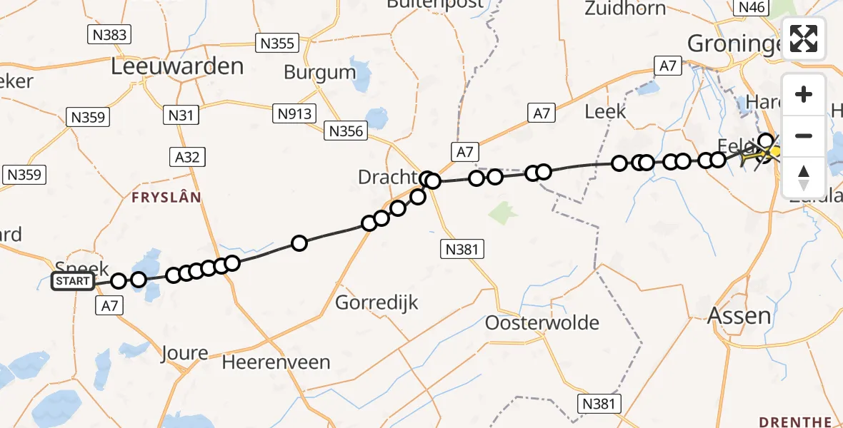 Routekaart van de vlucht: Lifeliner 4 naar Groningen Airport Eelde, Molenkrite